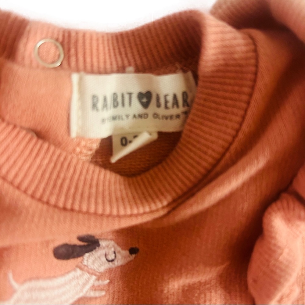 0-3M Rabbit + Bear Embroidered Dog Ruffle Sweater Top - Picture 4 of 4